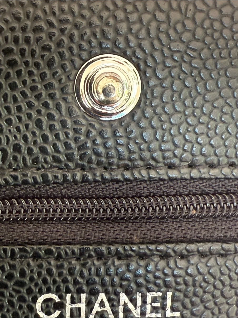 Black Quilted Caviar Leather Crossbody with Silver-Tone CC